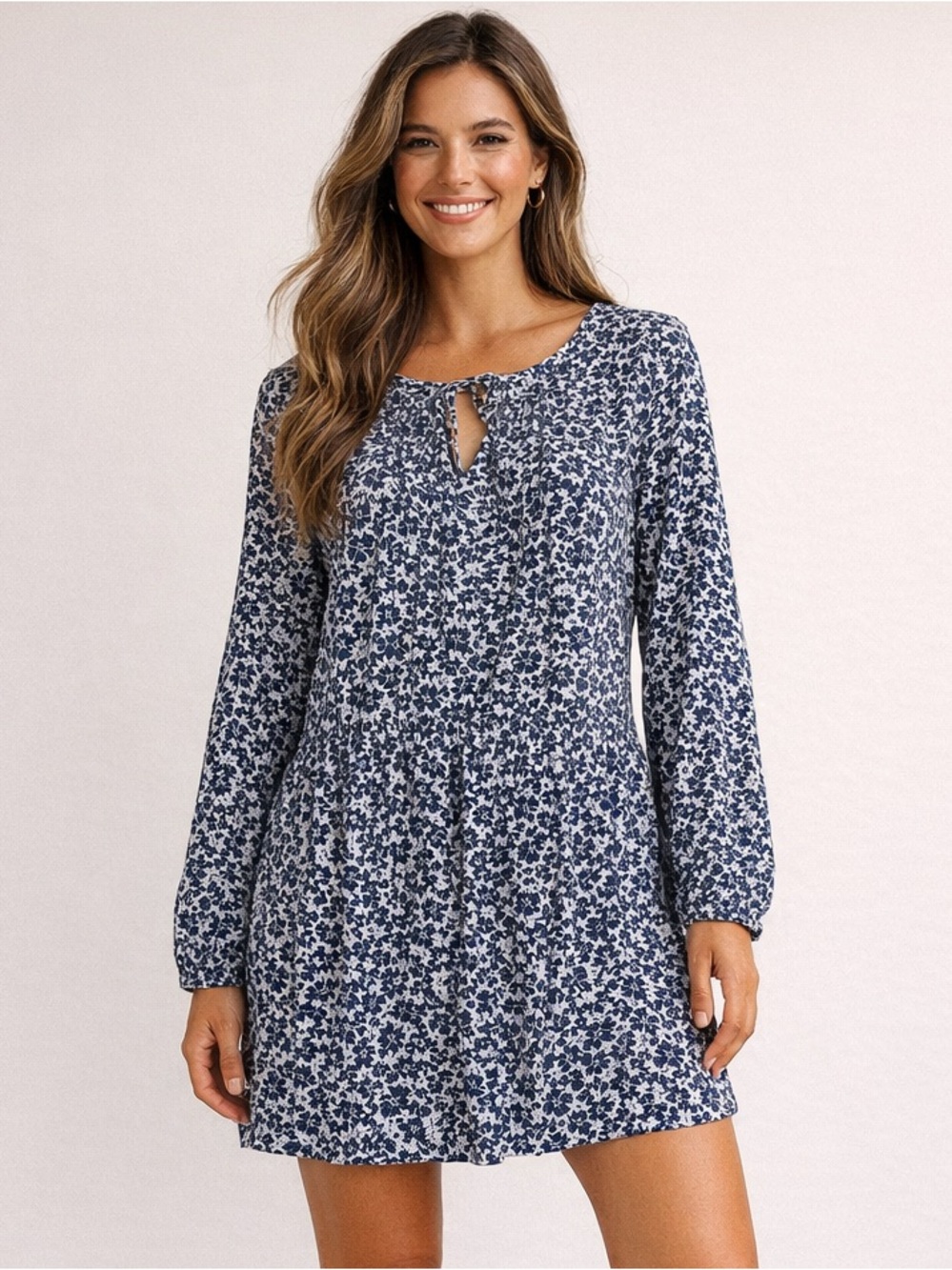 Old Navy Blue Floral Long Sleeve Swing Dress Size L